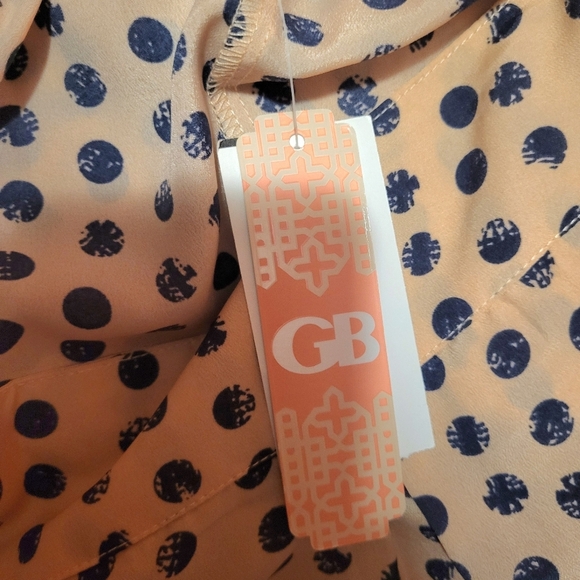 Gianni Bini Peach & Navy Polka Dot Flowy Pants Stretchy Waist Size Large NEW! - Picture 3 of 8